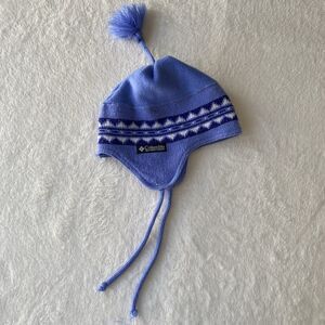 Columbia Youth Winter Hat With Ear Flaps & Pom-Pom Fair‎ Isle Blue Knit
